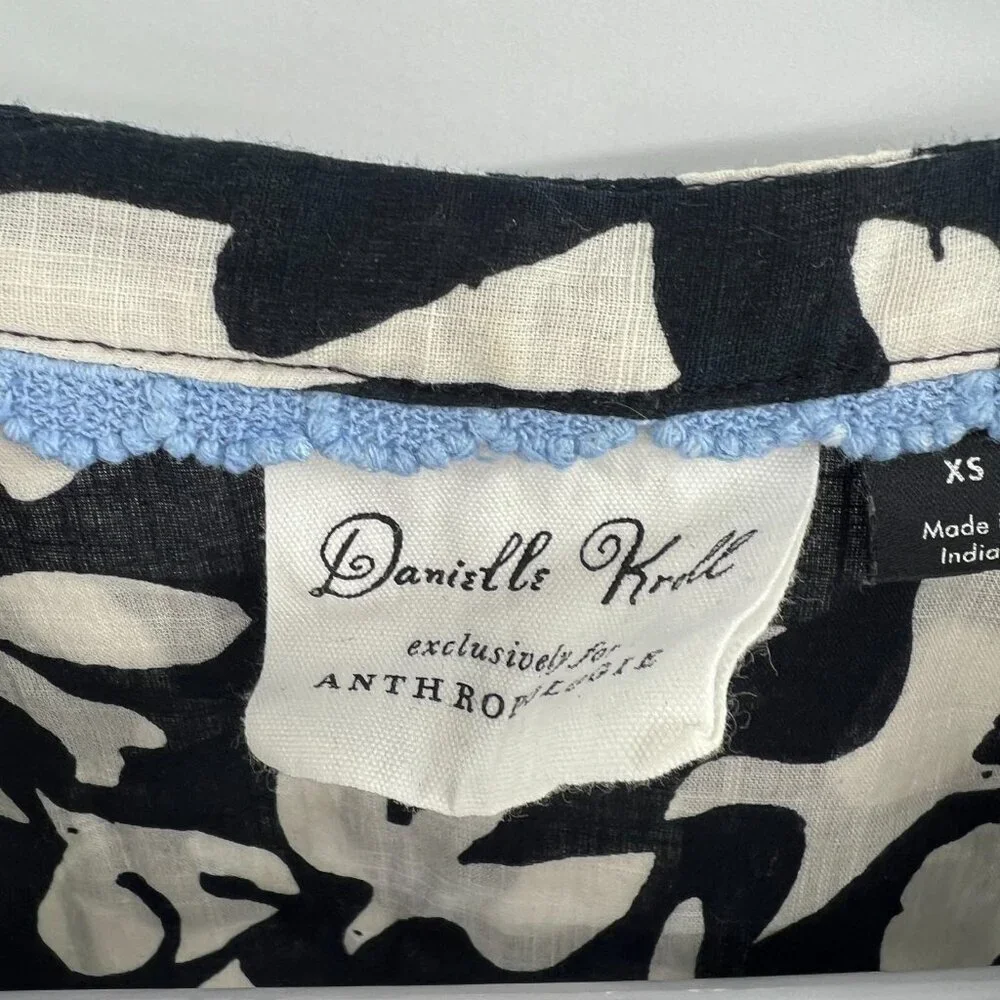 Danielle Kroll for Anthropologie Navy White Cotton Blouse Women's XS - Picture 4 of 6